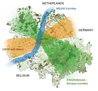 Blue-Green-Star-Model der Euregio. Die drei grenzüberschreitenden Achsen rücken im PLUS Change Projekt in den Fokus.